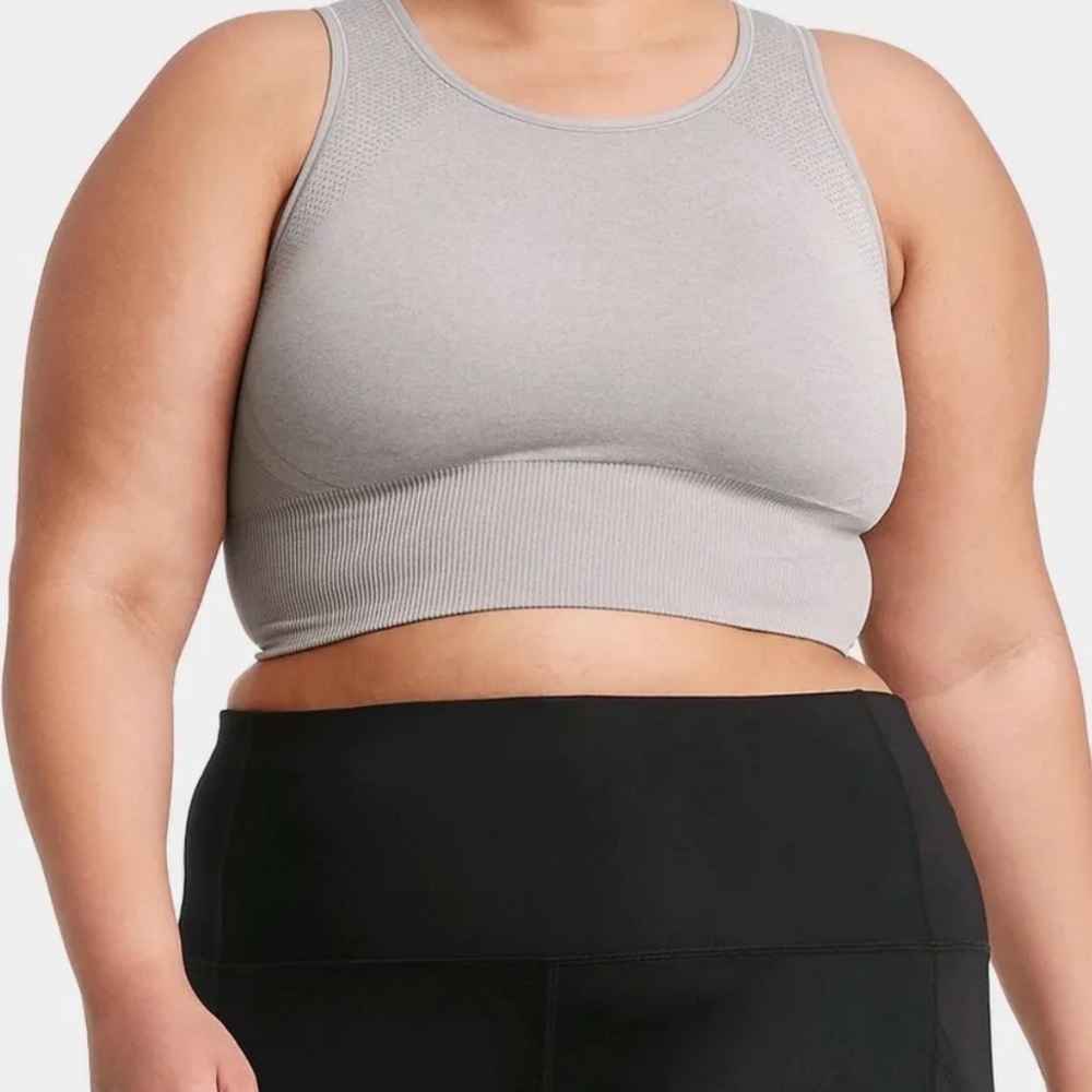 Women's Plus Size Medium Support Longline Seamless Bra - All in Motion Gray 1X